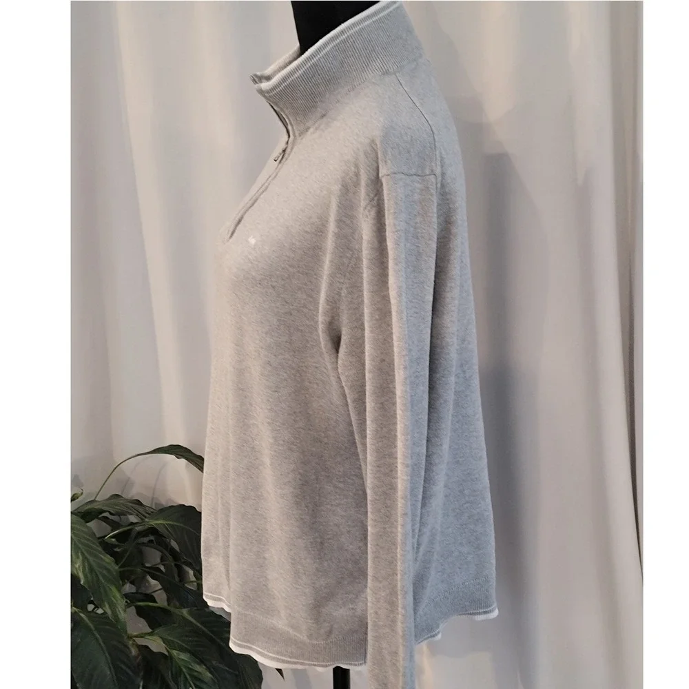 Michael Kors Mens Quarter Zip Sweater Gray Mock Neck Pullover Large MK Logo